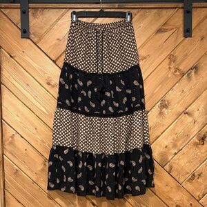 Black and Cream Paisley Tiered Maxi Skirt Solitaire by Ravi Kholsa Skirt Small